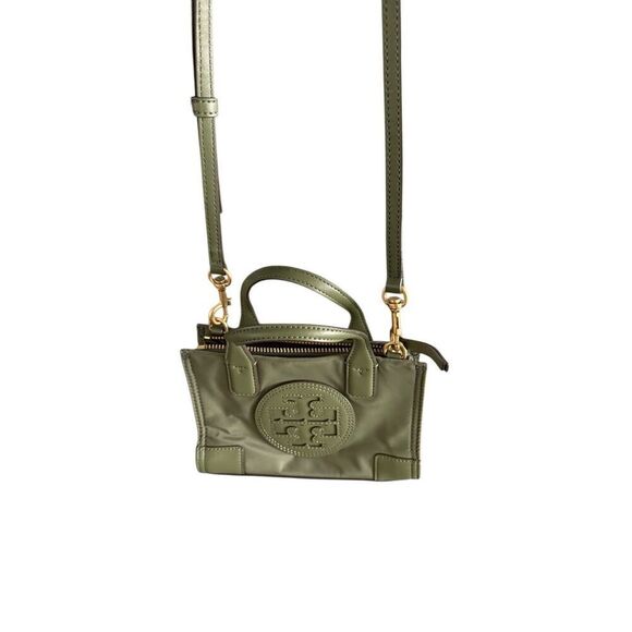 Tory Burch Womens Green Ella Nylon Faux Leather Logo Tote Crossbody Bag Mini - Picture 7 of 15